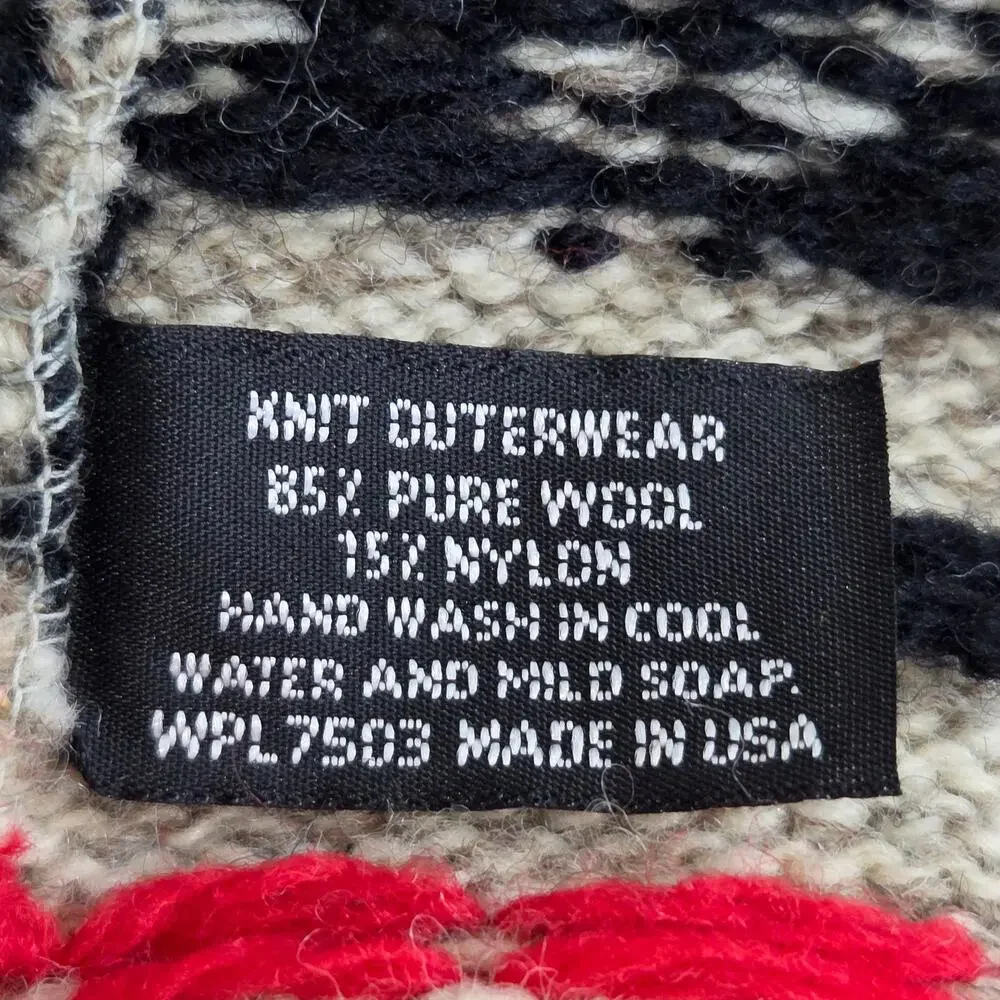 Wool Blend Fair Isle Knit Beanie Hat Brown Black Red Winter Ski Hat Made in USA
